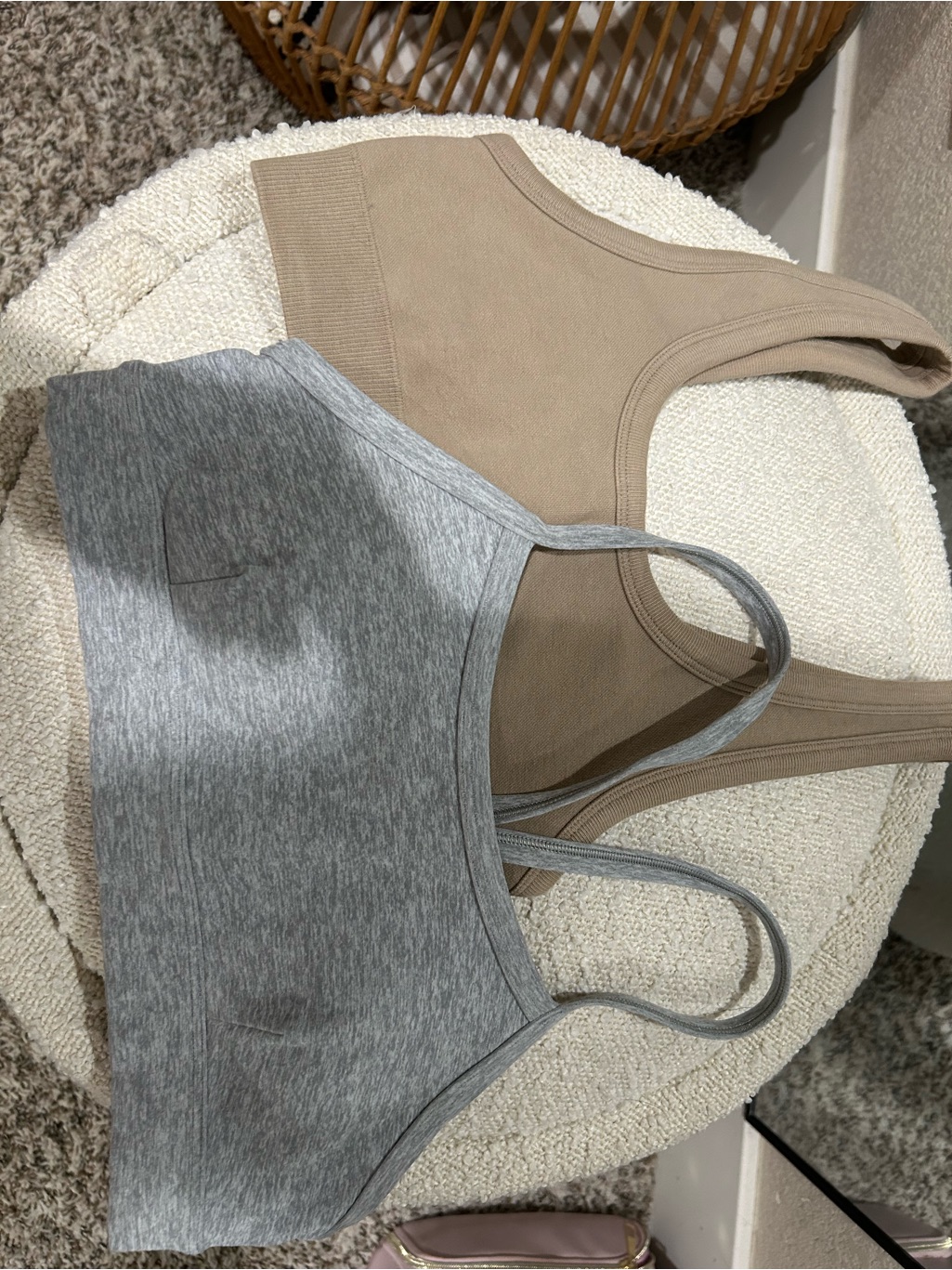 Set Of 2 Alo Seamless Sports Bras In Grey And Tan
